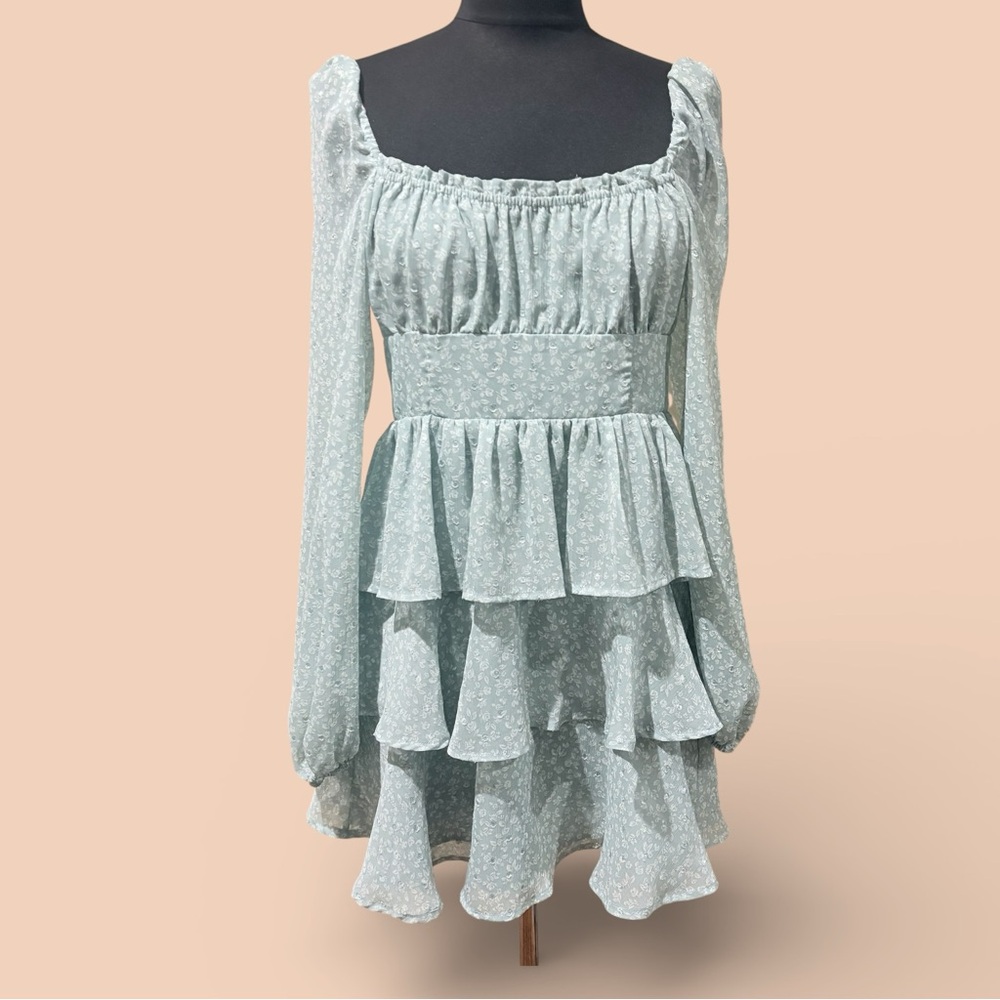 Altar'd State  ruffle chiffon floral mini Long Sleeve Dress size M
